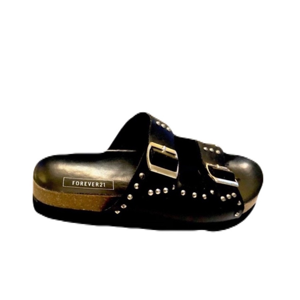 Forever 21 Black Studded Platform Slides